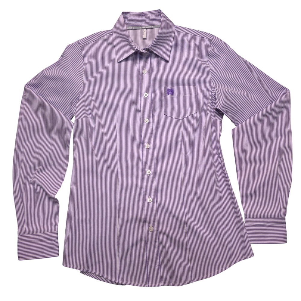 Cinch Womens Purple White Striped Long Sleeve Western Button Down Shirt Small